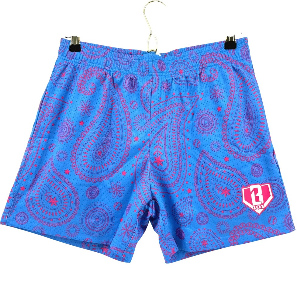 Baseball Lifestyle 101 Paisley Shorts Blue Pink Mesh Athletic Mens Small NEW